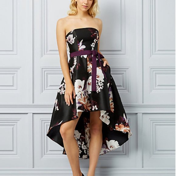 Floral Print Strapless Dress black/Toffee - Picture 2 of 7